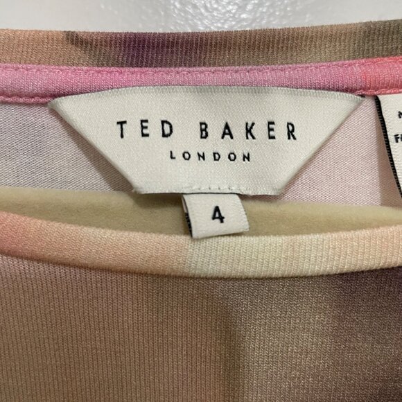 Ted Baker Yazmean Twist Neck Fitted Tee Watercolor Floral Print Women's 4 - Picture 4 of 8